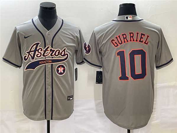 Men%27s Houston Astros #10 GrayYuli Gurriel Gray With Patch Cool Base Stitched Baseball Jersey->houston astros->MLB Jersey